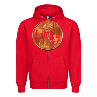 Red Cute Good Luck Gift - Lucky Penny Zipper Hoodie - Craftify