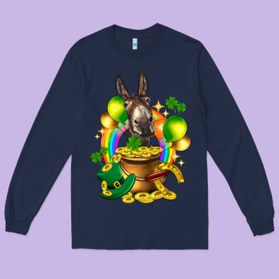 St. Patrick's Donkey With Balloon Long Sleeve Tee Designed By Howdyjamesfarm