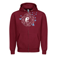 Burgundy yin yang with butterflies ancient chinese yin yang Zipper Hoodie - Craftify
