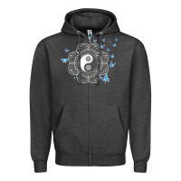 Charcoal Heather yin yang with butterflies ancient chinese yin yang Zipper Hoodie - Craftify