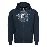 Navy yin yang with butterflies ancient chinese yin yang Zipper Hoodie - Craftify