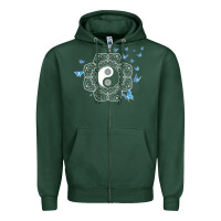 Sports Green yin yang with butterflies ancient chinese yin yang Zipper Hoodie - Craftify