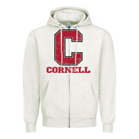 Oatmeal Heather cornell big red Zipper Hoodie - Craftify