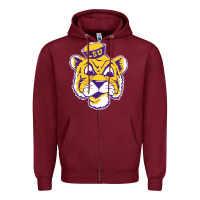 Burgundy Vintage Louisiana State Tiger Mascot Zipper Hoodie - Craftify