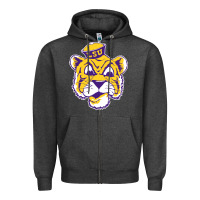 Charcoal Heather Vintage Louisiana State Tiger Mascot Zipper Hoodie - Craftify