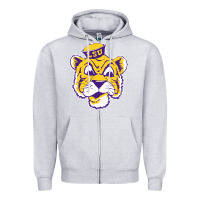 Heather Grey Vintage Louisiana State Tiger Mascot Zipper Hoodie - Craftify