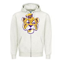 Oatmeal Heather Vintage Louisiana State Tiger Mascot Zipper Hoodie - Craftify