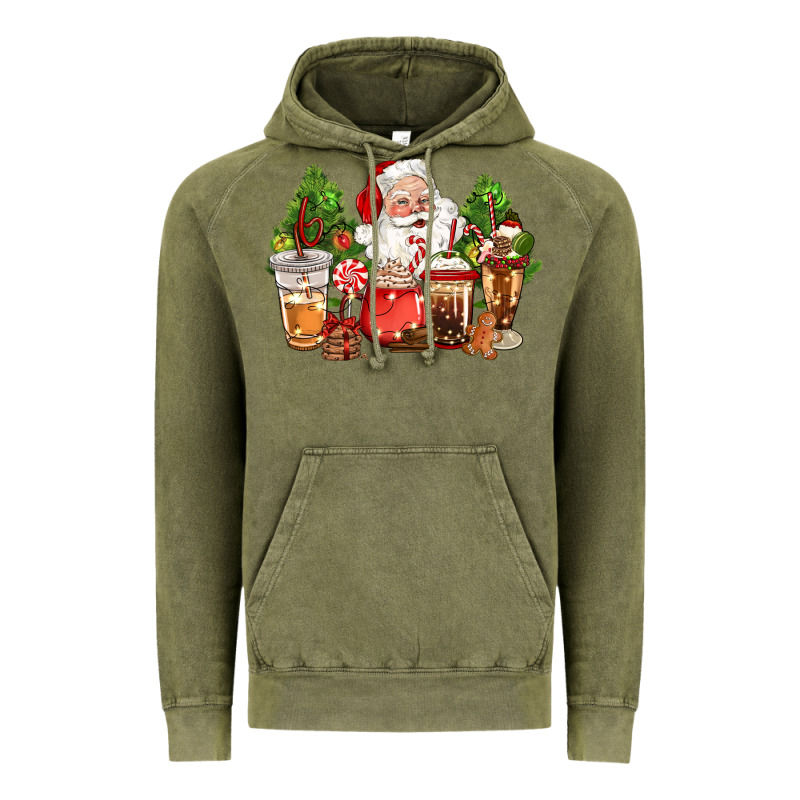Christmas Santa Coffee Cups Vintage Hoodie by CowGirlArtShop | Teevron