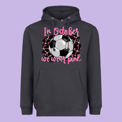 In October We Wear Pink Soccer Heavyweight Hoodie Designed By Barkaloodesign