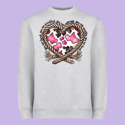 Western Cowhide Heart Heavyweight Sweatshirt Designed By Cowhidedigitalart