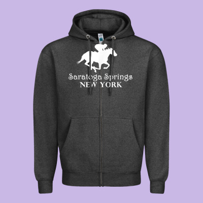 Saratoga Springs New York Horse Racing Jockey Zipper Hoodie Designed By Craftify