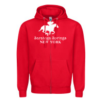 Red Saratoga Springs New York Horse Racing Jockey Zipper Hoodie - Craftify