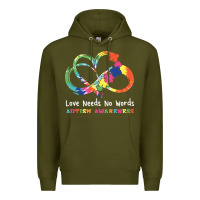 Army Green Love Needs No Words Heart Puzzle Autism Premium Hoodie - CowhideDigitalArt