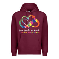 Burgundy Love Needs No Words Heart Puzzle Autism Premium Hoodie - CowhideDigitalArt