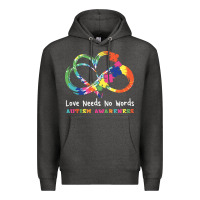 Charcoal Heather Love Needs No Words Heart Puzzle Autism Premium Hoodie - CowhideDigitalArt