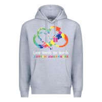 Heather Grey Love Needs No Words Heart Puzzle Autism Premium Hoodie - CowhideDigitalArt
