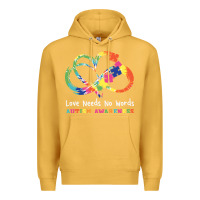 Mustard Love Needs No Words Heart Puzzle Autism Premium Hoodie - CowhideDigitalArt