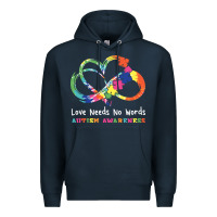 Navy Love Needs No Words Heart Puzzle Autism Premium Hoodie - CowhideDigitalArt