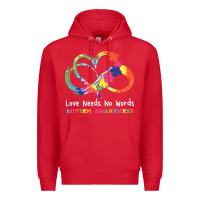 Red Love Needs No Words Heart Puzzle Autism Premium Hoodie - CowhideDigitalArt