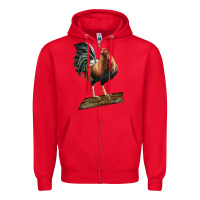 Red american game rooster standing Zipper Hoodie - LillyAllenDesigns