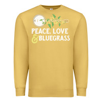 Antique Gold peace , love & bluegrass   banjo nature vines illu Premium Sweatshirt - DesignPulse