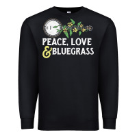 Black peace , love & bluegrass   banjo nature vines illu Premium Sweatshirt - DesignPulse