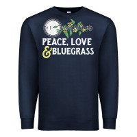 Navy peace , love & bluegrass   banjo nature vines illu Premium Sweatshirt - DesignPulse