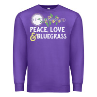 Purple peace , love & bluegrass   banjo nature vines illu Premium Sweatshirt - DesignPulse