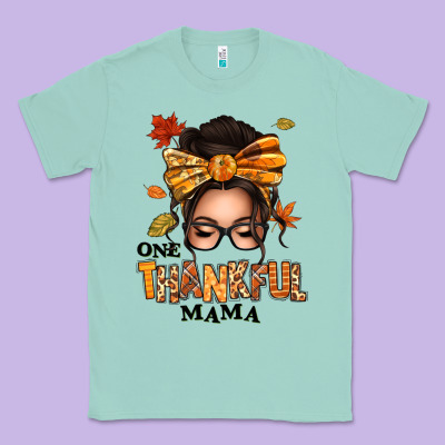 One Thankful Mama Afro Messy Bun Classic Tee Designed By Texasbilliewilder