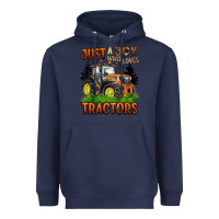 Navy just a boy who loves tractors Heavyweight Hoodie - BarkalooDesign