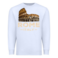 White Cool Vintage Roma Italia Colosseum Souvenirs, Rome Italy Pullover Hood Premium Sweatshirt - DesignPulse