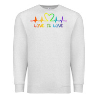 Oatmeal Heather LGBT Love Rainbow Heartbeat Premium Sweatshirt - PixelWave
