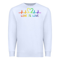 White LGBT Love Rainbow Heartbeat Premium Sweatshirt - PixelWave