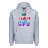 Heather Grey teach love inspire Premium Hoodie - CowhideDigitalArt