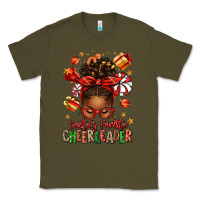 Army Green santa's favorite cheerleader afro messy bun Classic Tee - texasbilliewilder