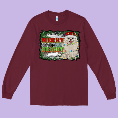 Merry And Bright Pomeranian Long Sleeve Tee Designed By Ranaportraitstore