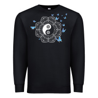 Black yin yang with butterflies ancient chinese yin yang Premium Sweatshirt - Craftify