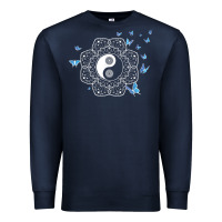 Navy yin yang with butterflies ancient chinese yin yang Premium Sweatshirt - Craftify