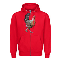 Red American Game Chicken Zipper Hoodie - LillyAllenDesigns