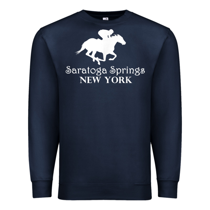 Saratoga Springs New York Horse Racing Jockey Premium Sweatshirt by Craftify | Teevron