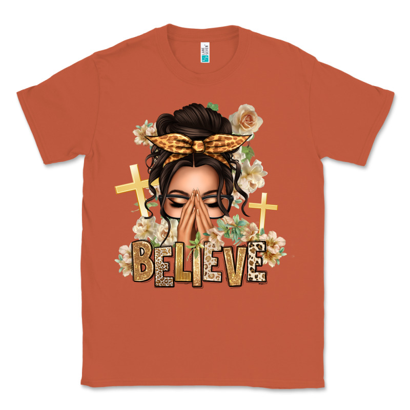Believe Praying Caucasian Messy Bun Classic Tee by texasbilliewilder | Teevron
