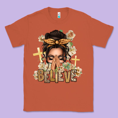 Believe Praying Caucasian Messy Bun Classic Tee Designed By Texasbilliewilder