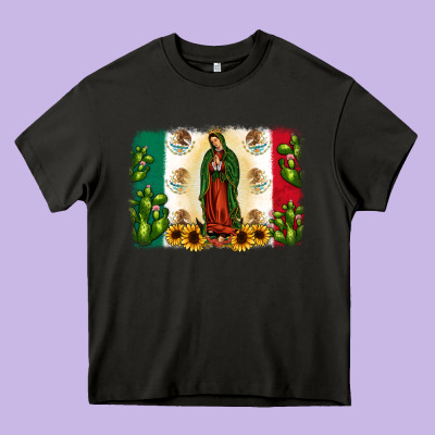Mexican Flag Our Lady Of Guadalupe Heavy Core Tee Designed By Jahusdesignshop