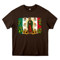 Chocolate Brown mexican flag our lady of guadalupe Heavy Core Tee - JahusDesignShop