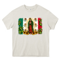 Cream mexican flag our lady of guadalupe Heavy Core Tee - JahusDesignShop