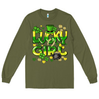 Army Green lucky girl st. patricks day Long Sleeve Tee - HowdyJamesFarm