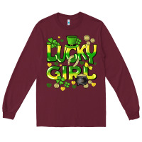 Burgundy lucky girl st. patricks day Long Sleeve Tee - HowdyJamesFarm
