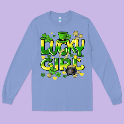 Lucky Girl St. Patricks Day Long Sleeve Tee Designed By Howdyjamesfarm
