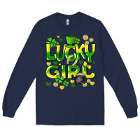 Navy lucky girl st. patricks day Long Sleeve Tee - HowdyJamesFarm
