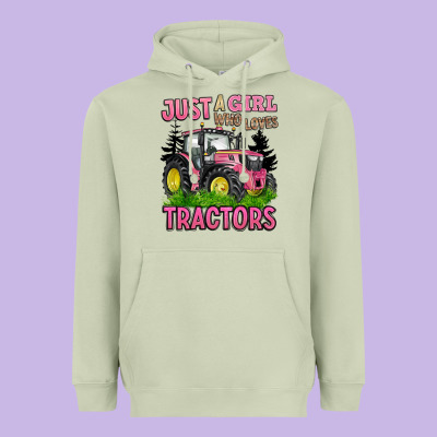 Just A Girl Who Loves Tractors Heavyweight Hoodie Designed By Barkaloodesign